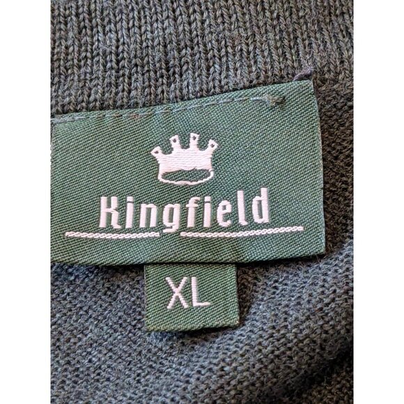 Vintage Kingfield West Point Wool Blend Sweater Mens XL Army Green Logo V Neck - Picture 5 of 6